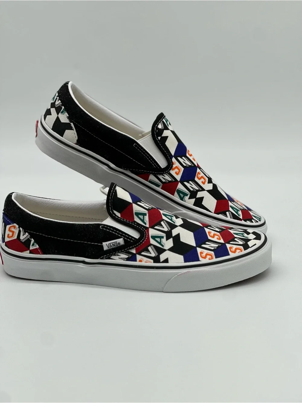 Vans Slip-On Sneakers Black White with Multicolor Geometric Print
